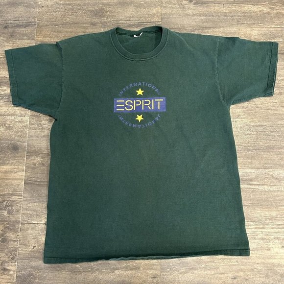 Vintage Esprit Spellout  Tshirt‎ Single Stich NO SIZE TAG Green - Picture 2 of 7